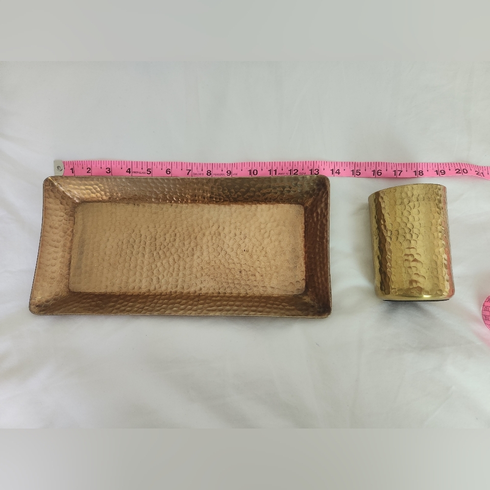 Threshold gold hammered tray and 2 pencil cup - Picture 4 of 15